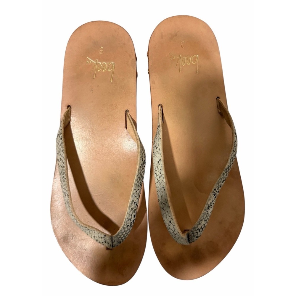 Beek Seabird Leather Thong Sandals Snake Skin Print Women's Size 9